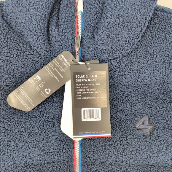 Fourlaps Polar Quilted Reversible Unisex Navy Blue Sherpa Jacket - Size S - NWT - Picture 13 of 16